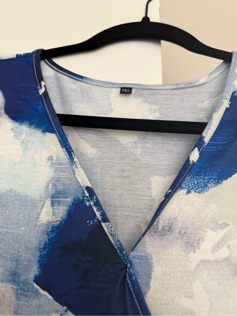 Blue Watercolor Print Midi Dress - V-Neck Wrap Style - Picture 2 of 8